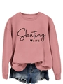 Detail view of pink crewneck sweatshirt with black Skating LIFE lettering and heart print - S / Rose Gold (Black Font)