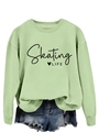 Detail of light green sweatshirt with Skating LIFE print and heart graphic decoration - S / Olive Green (Black Font)