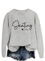 Close-up of Skating LIFE and heart print on grey crewneck sweatshirt fabric detail - S / Grey (Black Font)