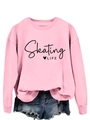 Pink crewneck sweatshirt featuring Skating LIFE heart graphic and denim shorts detail - S / Pink (Black Text)