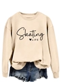 Detail of beige crewneck sweatshirt with black Skating LIFE typography and heart graphic - S / Sand (Black Font)