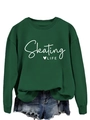 Detail of dark green sweatshirt with Skating LIFE print and ribbed cuffs for women - S / Dark Green (White Font)