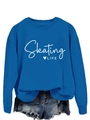 Close-up of royal blue crewneck sweatshirt featuring white Skating Life heart print text - S / Lake Blue (White Font)