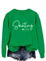 Detail van heldergroen sweatshirt met ronde hals en witte Skating Life hartopdruk - S / Grasgroen (Witte Lettertype)