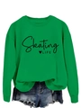 Detail van de ronde hals en Skating LIFE print op de groene sportieve sweatshirt - S / Grasgroen (Zwarte Lettertype)