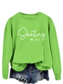 Close-up of bright green Skating Life graphic sweatshirt with soft cotton texture - S / Neon Green (White Font)