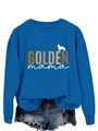 Detail of royal blue long sleeve sweatshirt with GOLDEN mama print and dog silhouette - Lake Blue Sweatshirt (White Graphic)
