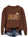 Close-up of brown Golden Mama long sleeve sweatshirt with gradient text and dog silhouette - Coffee Sweatshirt (White Text)