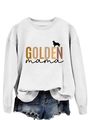 Detail of white sweatshirt featuring GOLDEN mama text and golden retriever silhouette - White Sweatshirt (Black Text)