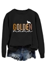 Detail of a black long-sleeve T-shirt with GOLDEN mama text and a golden retriever silhouette - Black Sweatshirt (White Text)