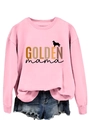 Detailed view of pink long sleeve sweatshirt featuring golden mama dog graphic print - Pink Sweatshirt (Black Text)