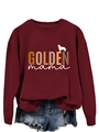 Detail of burgundy sweatshirt featuring golden mama text and dog silhouette print - Wine Red Sweatshirt (White Text)