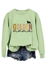 Detail of light green sweatshirt with Golden mama print and golden retriever silhouette - Olive Green Sweatshirt (Black Text)