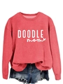 Detail of brick red sweatshirt with white DOODLE mom print and ribbed cuffs texture - S / Red (White Font)