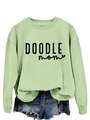 Detail of light green round neck sweatshirt featuring black Doodle Mom typography - S / Olive Green (Black Font)