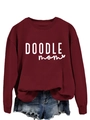 Detail of burgundy sweatshirt featuring DOODLE MOM white print and heart design - S / Wine Red (White Font)