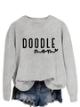Close-up of DOODLE mom lettering with heart detail on a gray crewneck sweatshirt - S / Grey (Black Font)
