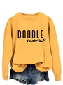 Detail of DOODLE MOM text print on yellow crewneck sweatshirt with ribbed cuffs - S / Yellow (Black Font)