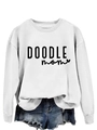Close-up of white DOODLE MOM sweatshirt showing ribbed collar and high-quality fabric texture - S / White (Black Font)