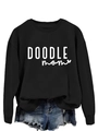 Detail of DOODLE MOM text print on black crewneck sweatshirt with ribbed collar - S / Black (White Font)