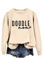 Detail of DOODLE MOM graphic sweatshirt featuring ribbed cuffs and crewneck collar - S / Sand (Black Font)