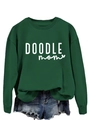 Detail of dark green sweatshirt with white DOODLE MOM text and frayed denim shorts - S / Dark Green (White Font)