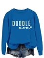 Detail of royal blue sweatshirt with white DOODLE mom print and ribbed sleeve cuffs - S / Lake Blue (White Font)
