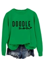 Détail du col côtelé et du texte DOODLE mom noir sur le sweat-shirt vert vif - S / Vert Herbe (Police Noire)