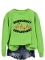 Detail of Emergency Department print with heartbeat graphic on green sweatshirt - S / Bright Green