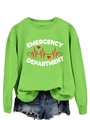 Detail of emergency department print and heartbeat line on neon green sweatshirt - S / Bright Green