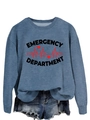 Blue crewneck sweatshirt with Emergency Department print and heart rate graphic - S / Blue
