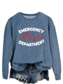 Detail of blue crewneck sweatshirt with Emergency Department print and EKG heart graphic - S / Blue