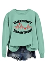 Detail of mint green sweatshirt featuring Emergency Department print and heart rate graphic - S / Mint Green