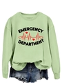 Detail of light green Emergency Department sweatshirt with ribbed cuffs and crew neck style - S / Olive Green