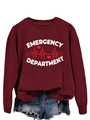 Close-up of Emergency Department graphic print on burgundy crewneck sweatshirt - S / Burgundy