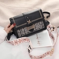 Retro luxury square crossbody bag in black tweed and leather with floral strap - Black