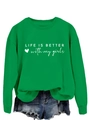 Detail of bright green crewneck sweatshirt with Life Is Better With My Girls slogan print - S / Grass Green (White Font)