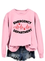 Pink crewneck sweatshirt with Emergency Department print and red heart rate graphic - S / Pink