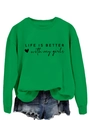 Green sweatshirt detail featuring black Life is better with my girls text and heart - S / Grass Green (Black Font)