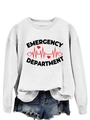 Detail of white crewneck sweatshirt with Emergency Department print and denim shorts - S / White