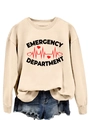 Close-up of Emergency Department print on apricot sweatshirt with heart rate monitor detail - S / Sand
