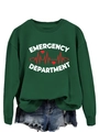 Close-up of Emergency Department print on dark green crewneck sweatshirt with heart icon - S / Dark Green