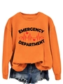 Detail of orange crewneck sweatshirt with black Emergency Department print and EKG icon - S / Orange