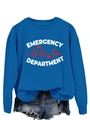 Detail of royal blue crewneck sweatshirt with emergency department print and ribbed cuffs - S / Lake Blue