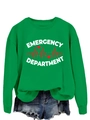 Detalle de sudadera verde de cuello redondo con texto Emergency Department y corazón - S / Verde Hierba