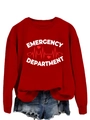 Detalle del estampado Emergency Department en la sudadera granate con diseño de corazón - S / Rojo