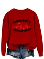 Detalle de sudadera roja con cuello redondo e impresión de Emergency Department y pulso - S / Rojo