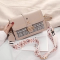 Elegant beige vintage square crossbody bag with floral buckle and woven plaid detail - Light Khaki