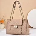 Beige quilted chain shoulder bag with elegant gold hardware and turn-lock closure - Khaki