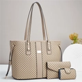 Set da tre pezzi con borsa tote vintage beige, pochette e piccolo portamonete - Cachi